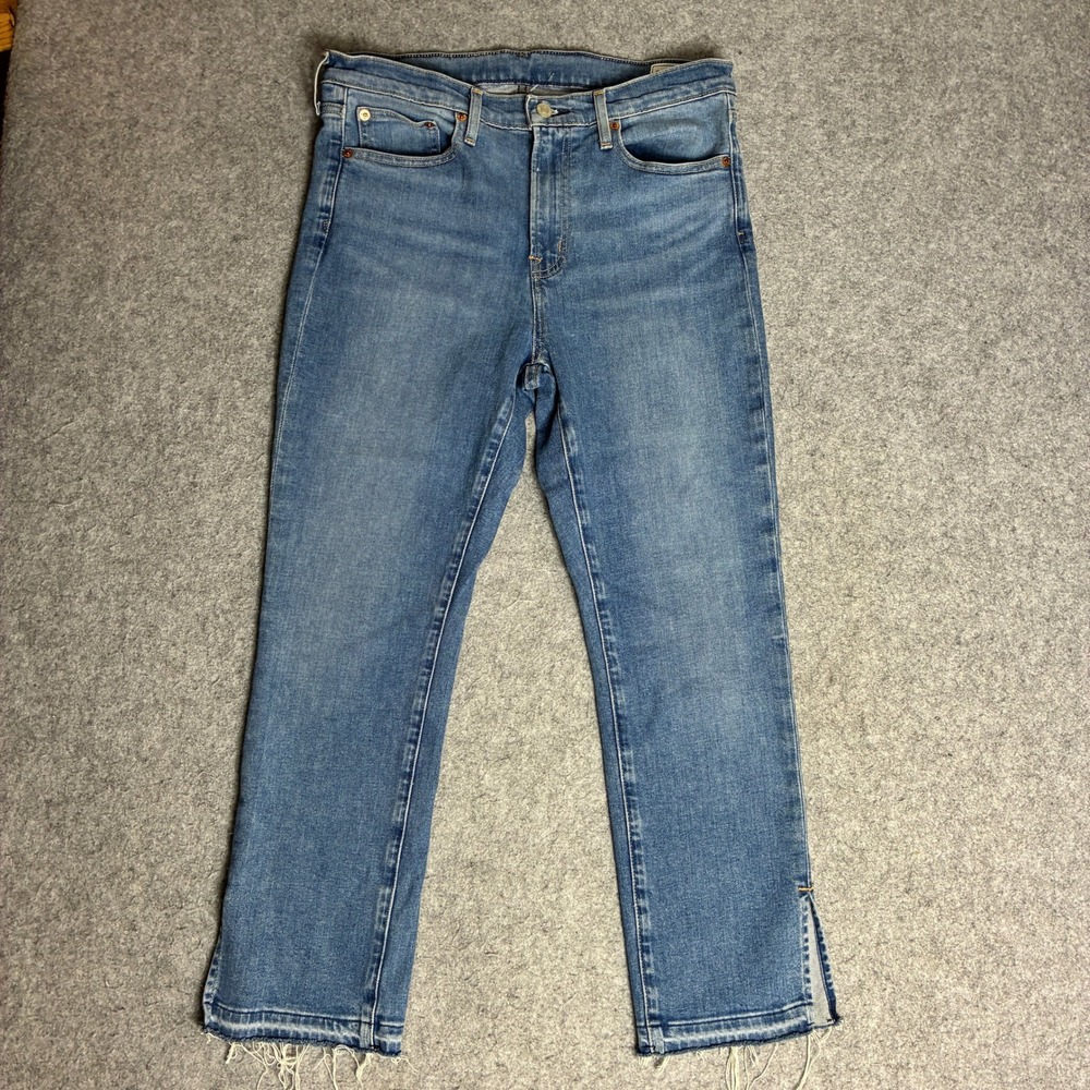 Gap Vintage Slim Jeans Womens 29/8 Short Blue Raw Hem Side Slit Mid Rise Denim